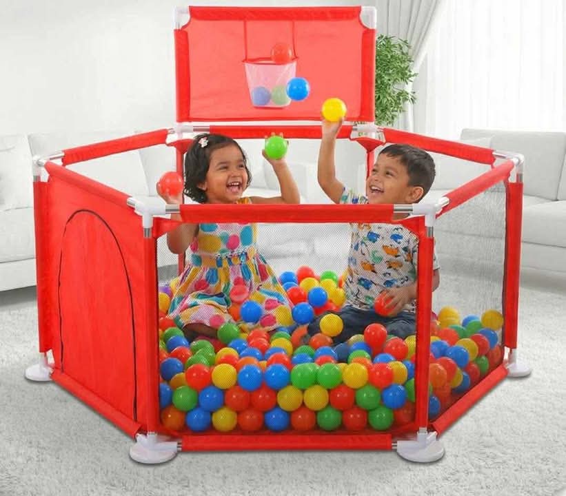 Baby Playpen 3.5×3.5 Feet with 50 Balls & Waterproof Foam Mat
