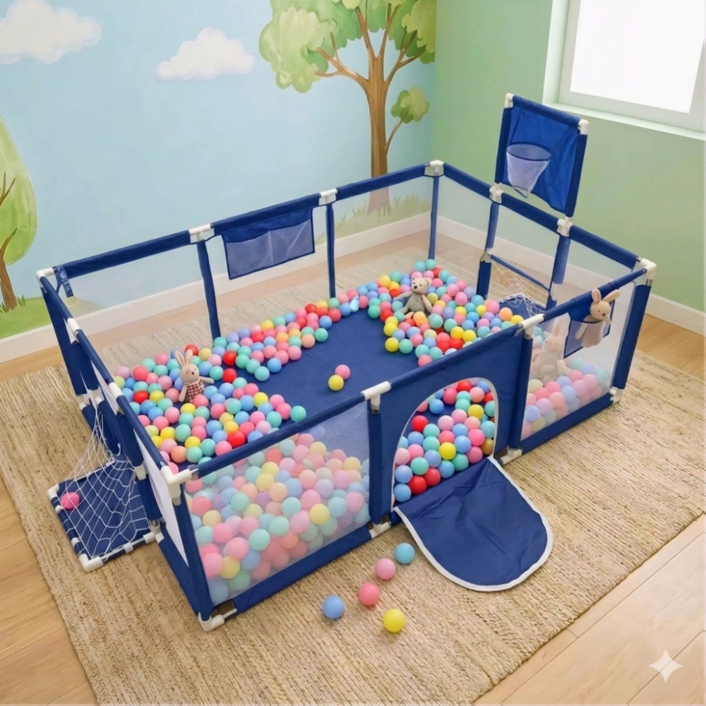 Baby Playpen 4×6 Feet basket+golf with 50 Balls & Waterproof Foam Mat