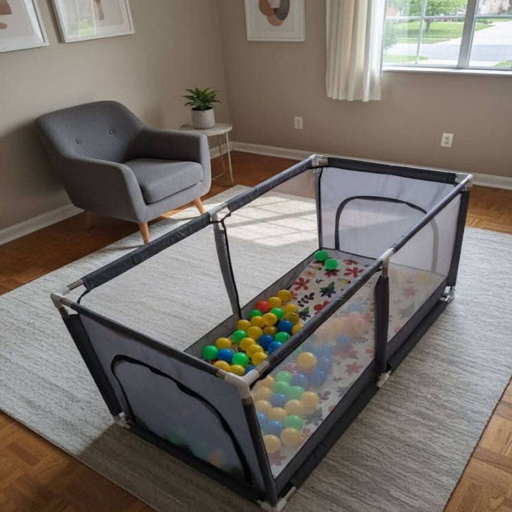 Baby Playpen 4×2 Feet with 50 Balls & Waterproof Foam Mat