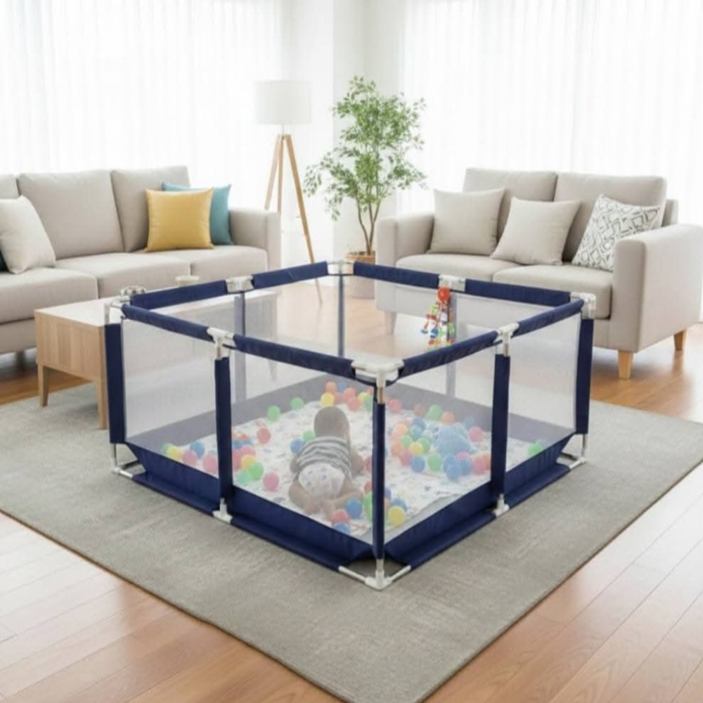 Baby Playpen 4×4 fit | SS Steel Frame & Breathable Mesh Fabric | Safe Indoor Outdoor Baby Play Yard