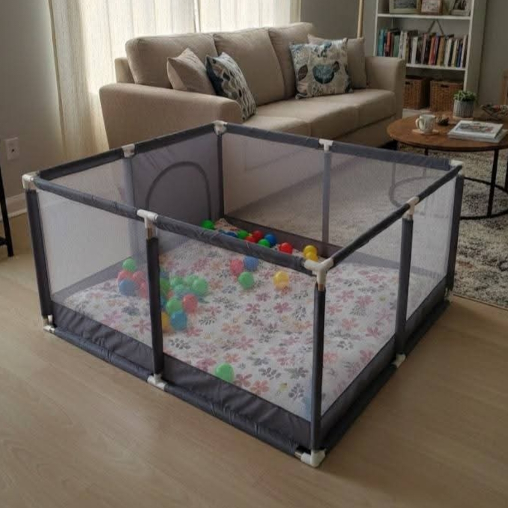 Baby Playpen 4×4 fit | SS Steel Frame & Breathable Mesh Fabric | Safe Indoor Outdoor Baby Play Yard