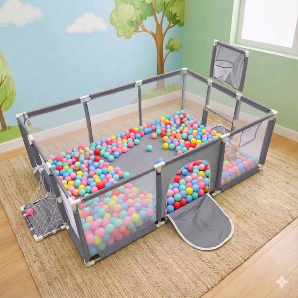 Baby Playpen 4×6 Feet basket+golf with 50 Balls & Waterproof Foam Mat
