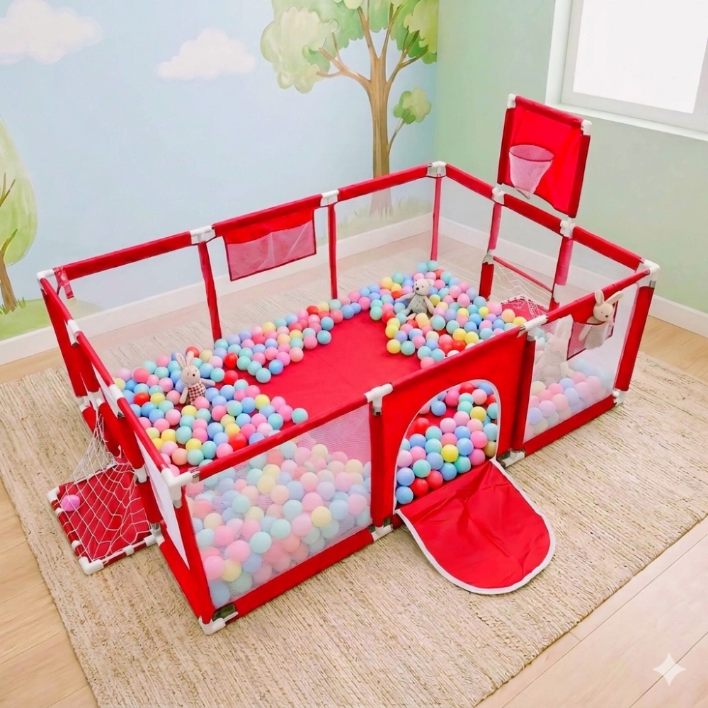 Baby Playpen 4×6 Feet basket+golf with 50 Balls & Waterproof Foam Mat
