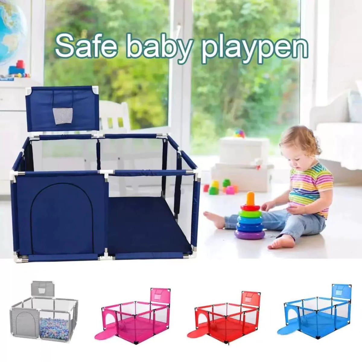 4×4 Feet basket Baby Playpen with 50 Balls & Waterproof Foam Mat
