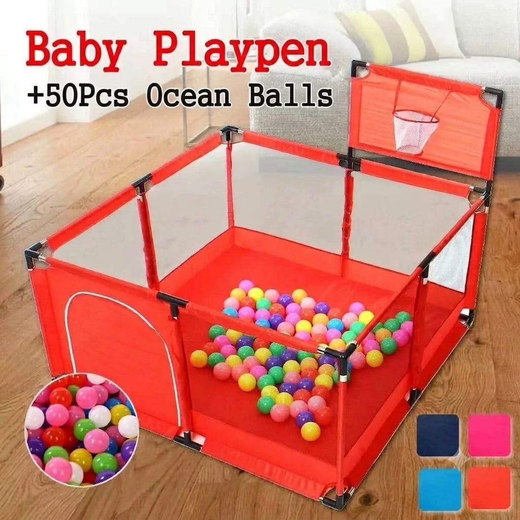 4×4 Feet basket Baby Playpen with 50 Balls & Waterproof Foam Mat