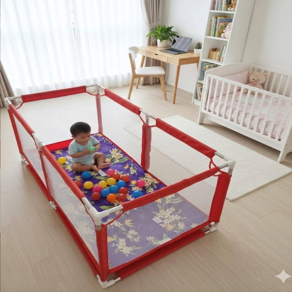 Baby Playpen 4×2 Feet with 50 Balls & Waterproof Foam Mat
