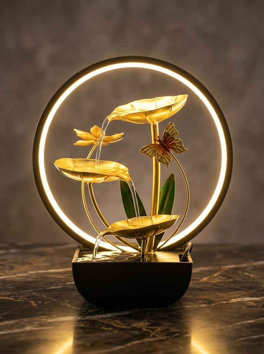 Butterfly Edition Water Fountain with LED Ring Light | Luxury Indoor Tabletop Zen Water Fountain... From_ SUNDOR GHOR