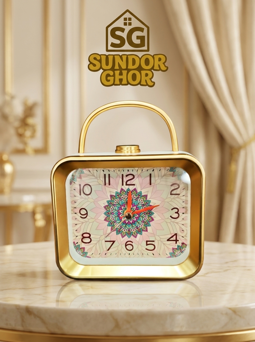 Sundor Boho Chic Mandala Square Alarm Clock | Premium Decorative Quartz Table Clock.. Sundor Ghor..
