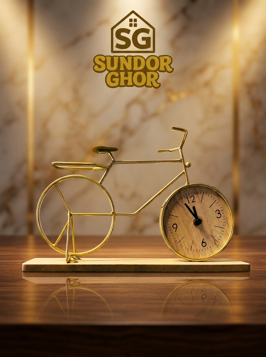 Golden Bicycle Table Clock | Luxury Metal Decorative Desk Clock – Sundor Ghor