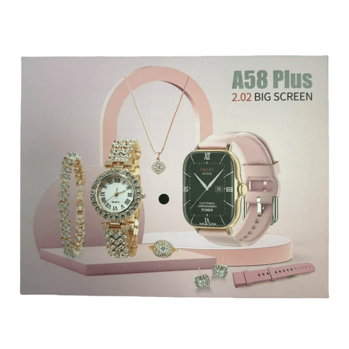 A58 Plus Smartwatch Gift Set For Girls ( 8 in 1)