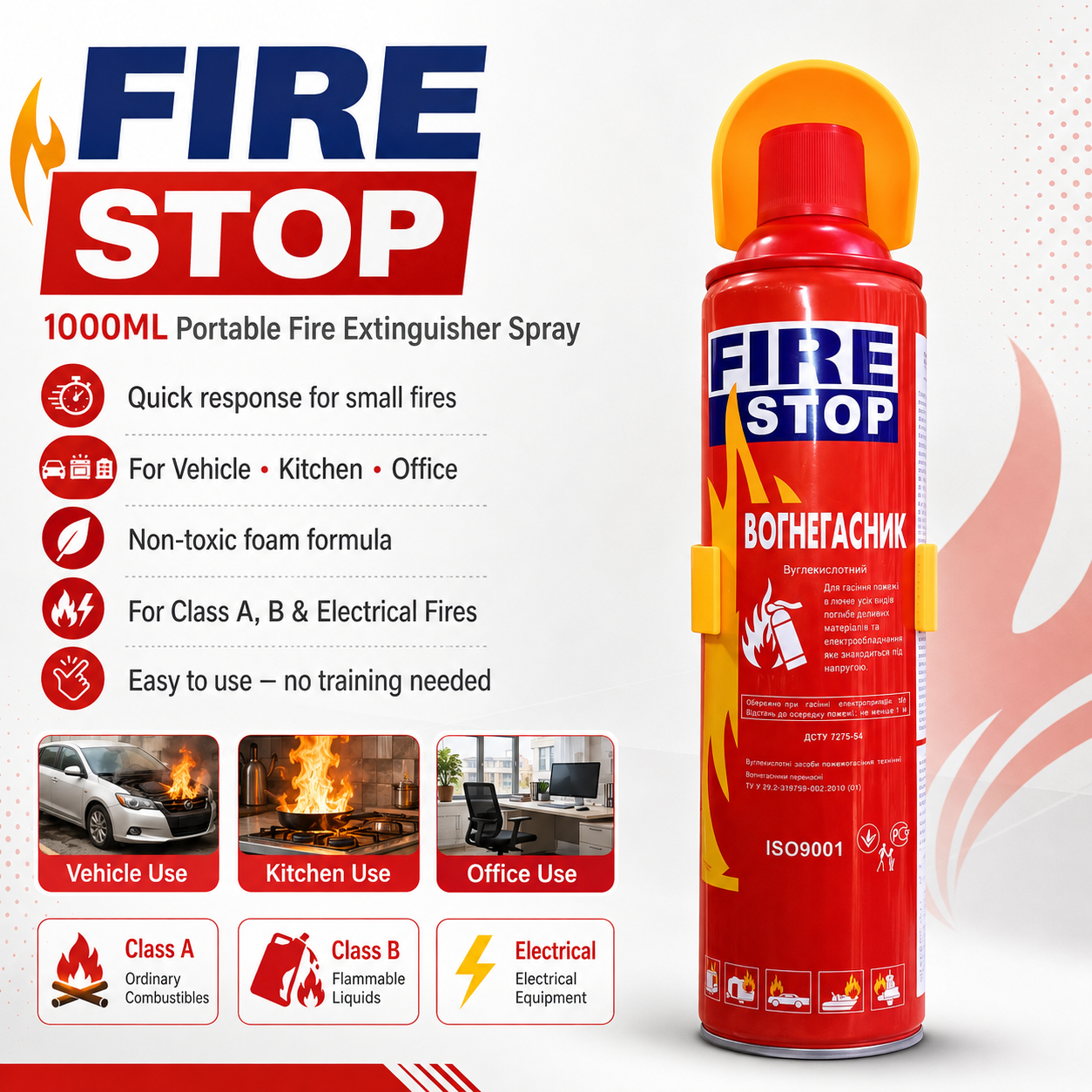 1000ml Fire Stop portable fire extinguisher spray